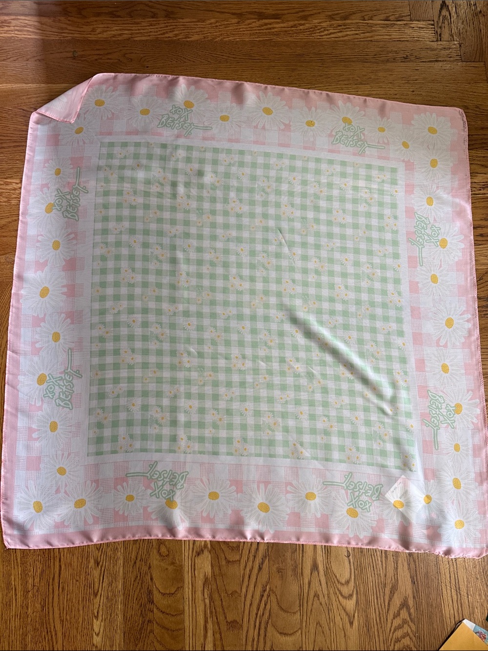 Betsey Johnson Pink, Mint & Yellow Daisy Gingham Scarf NWT